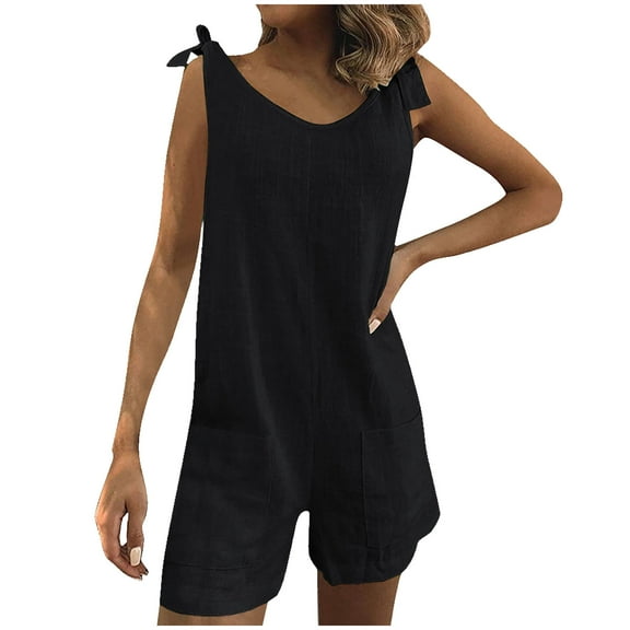 Caywon Womens Fashion Summer Solids Pocket Detail Casual Sleeveless Suspender Jumpsuit One Piece Romper Comfortable Lightweight Fabric Everyday Wear Style Black M