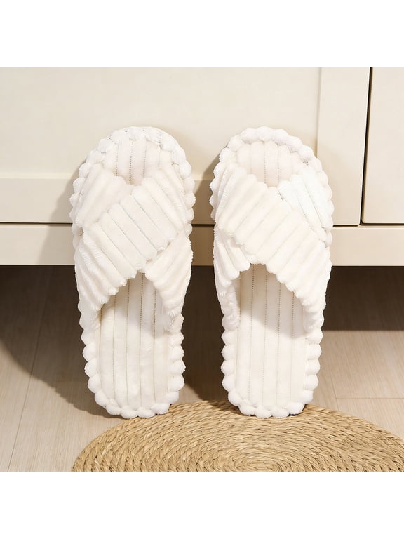 Womens Ladies Twisted Band Open Toe House Mules Scalloped Edge Cozy Warm Lined Round Toe Indoor Winter Comfort Shoes Zapatillas de Casa Mujer