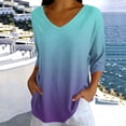 Caywon Womens Ombre V Neck Shirt 3/4 Sleeve Slim Fit Longline Tunic ...