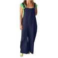 thumbnail image 1 of Caywon Womens Overalls Casual Loose Fit Dungarees Romper Baggy Playsuit Imitation Linen Style Jumpsuit One Piece Outfit Comfortable Lightweight Fabric Relaxed Navy 2XL, 1 of 6