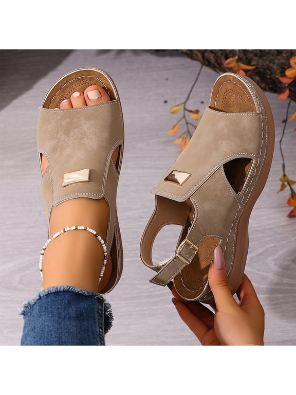 Womens Peep Toe Wedge Slide Sandals, Thick Sole Slip On Slippers, Casual Summer Beach Footwear, Lightweight Comfortable Open Toe Shoes, Sandalias Con Cuña Para Mujer