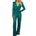thumbnail image 1 of Caywon Womens Romper Pants In Solid Color Featuring V Neck Sequin Embellished Design Elegant Holiday Party Green S, 1 of 7