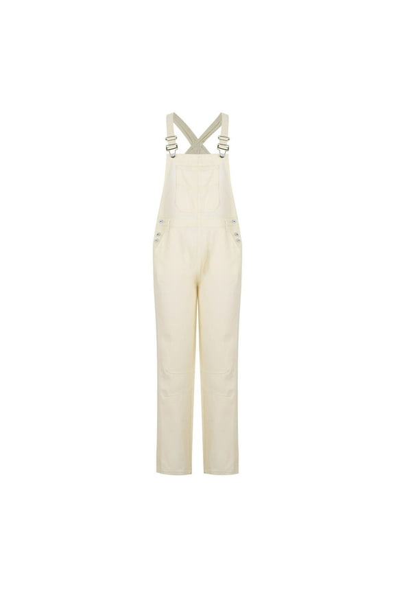 Womens Shoulder Strap Pocket Detail Full Length Pants Jumpsuit One Piece Outfit Comfortable Lightweight Fabric Practical Style for Everyday Activities Beige S