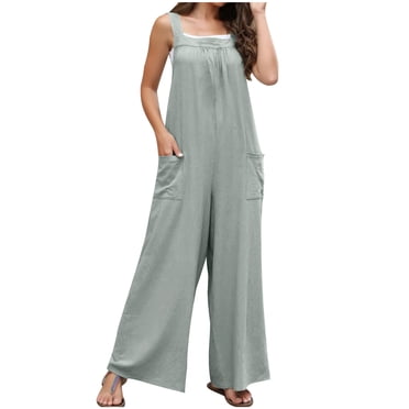 Eisctnd Women's Sleeveless Overalls - Baggy Wide Leg Jumpsuit With Pockets In Black