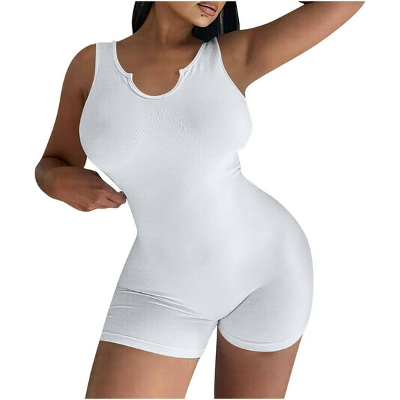 Caywon Womens Sleeveless Loose Fit Overalls Rompers Linen Look Wide Leg Jumpsuits One Piece Outfit Comfortable Breathable Fabric White M