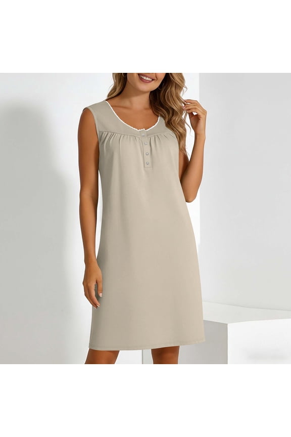 Womens V-Neck Sleeveless A-Line Mini Dress, Casual Loose Fit Solid Color Sundress with Lace Trim, Breathable Summer Tank Dress, Vestido Casual Sin Mangas con Detalle de Encaje