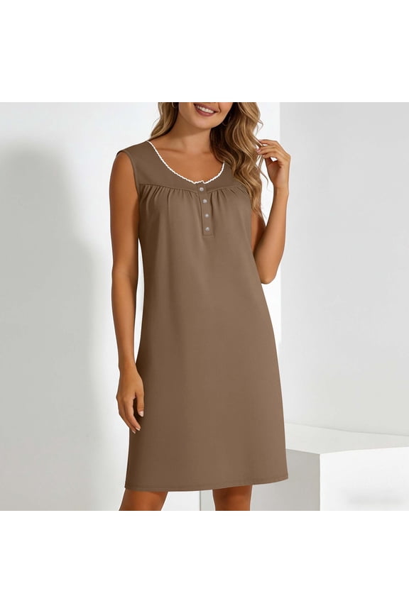 Womens V-Neck Sleeveless A-Line Mini Dress, Casual Loose Fit Solid Color Sundress with Lace Trim, Breathable Summer Tank Dress, Vestido Casual Sin Mangas con Detalle de Encaje