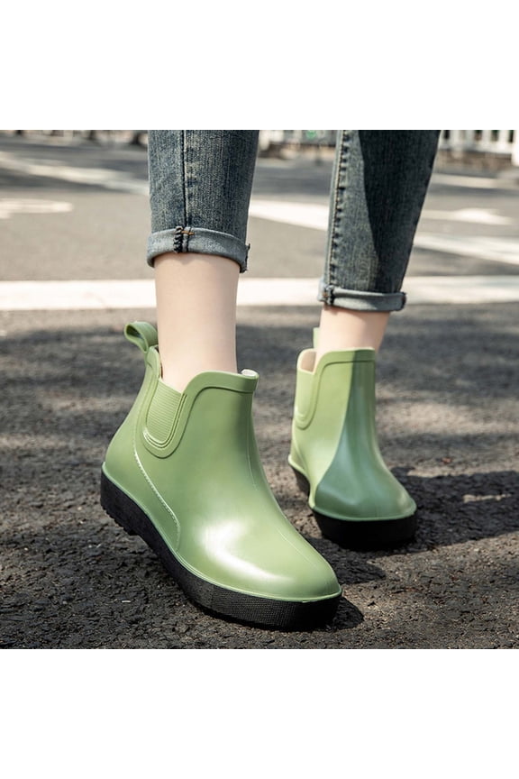Womens Waterproof Non-Slip Short Ankle Rain Boots, Solid Color Thick Sole Outdoor Footwear for Rainy Days, Botas de Lluvia Cortas Para Mujer