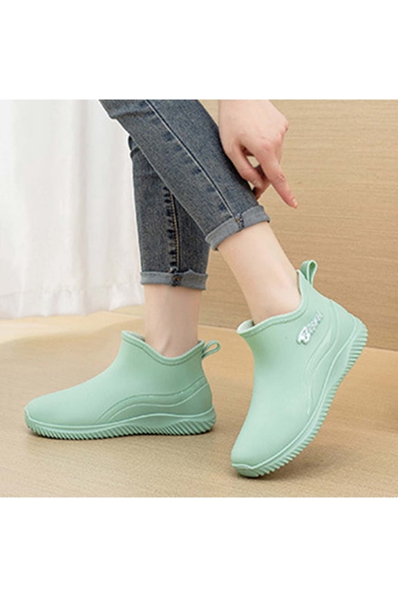 Womens Waterproof Non-Slip Short Ankle Rain Boots, Solid Color Thick Sole Outdoor Footwear for Rainy Days, Botas de Lluvia Cortas Para Mujer