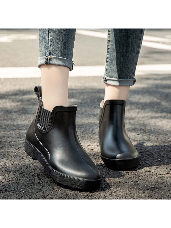 Womens Waterproof Non-Slip Short Ankle Rain Boots, Solid Color Thick Sole Outdoor Footwear for Rainy Days, Botas de Lluvia Cortas Para Mujer