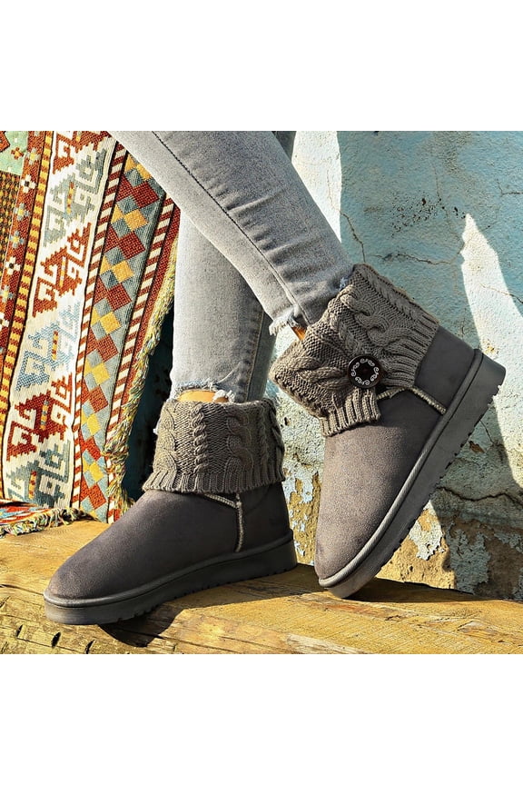 Womens Winter Warm Ankle Boots Knit Cuff Plush Lined Snow Booties Thick Sole Slip On Booties Cozy Cold Weather Shoes Botas de Invierno Mujer