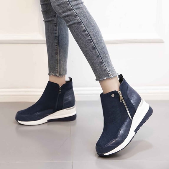 Caywon Womens Winter Warm Ankle Boots Plush Lined Wedge Heel Snow Booties Side Zipper Thick Sole Casual Shoes Botas de Invierno Mujer