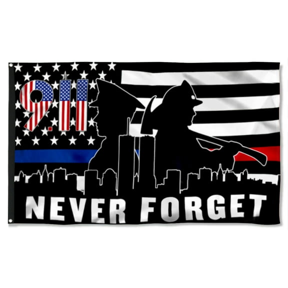 Cayyon 911 Flag Never Forget Police Firefighter September 11 American Patriotic Flag 3x5Feet Banner with 2 Brass Grommets