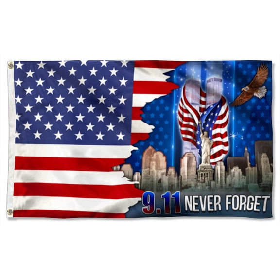 Cayyon 911 Patriot Day Grommet Flag September 11 Attacks Never Forget 911 Flag 3x5Feet Banner with 2 Brass Grommets