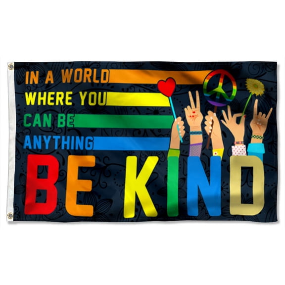 Cayyon Be Kind Hippie Sign Language Flag In A World Where You Can Be Anything Be Kind Grommet Flag 3x5Feet Banner with 2 Brass Grommets