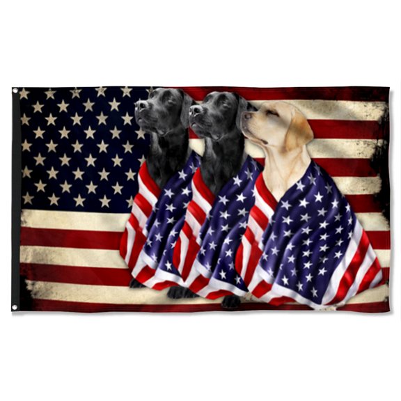 Cayyon Black And Yellow Labrador Retriever Dogs American Patriot Grommet Flag 3x5Feet Banner with 2 Brass Grommets