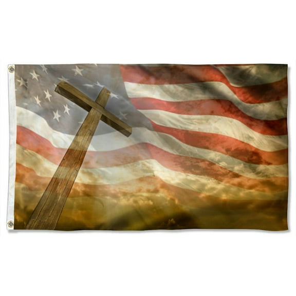 Cayyon Christian Flag 3x5Feet Christian Cross American Flag Banner with 2 Brass Grommets