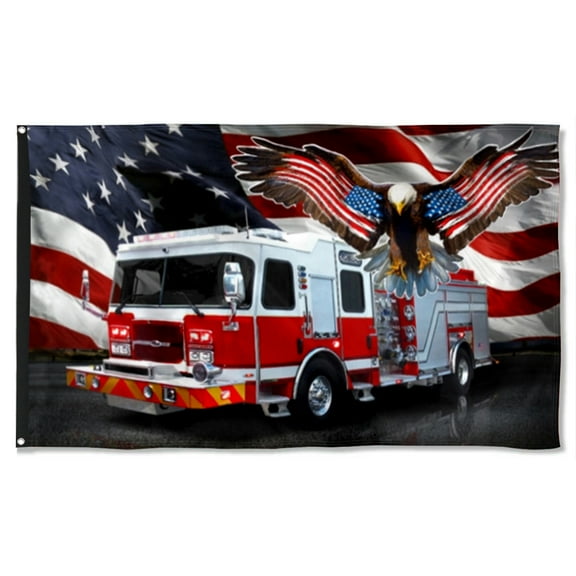 Cayyon Fire Engine Firefighter American Flag 3x5Feet Banner with 2 Brass Grommets