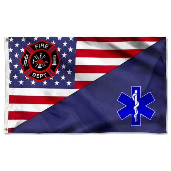 Cayyon Firefighter EMT Flag First Responder Firefighter EMT Grommet Flag 3x5Feet Banner with 2 Brass Grommets