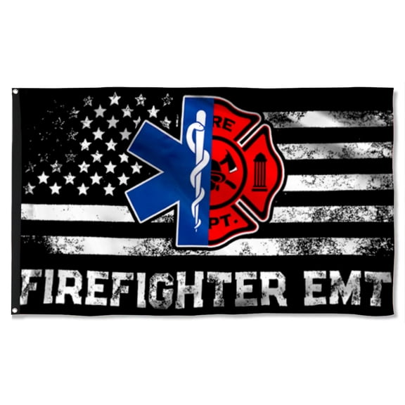Cayyon Firefighter EMT Grommet Flag 3x5Feet Banner with 2 Brass Grommets