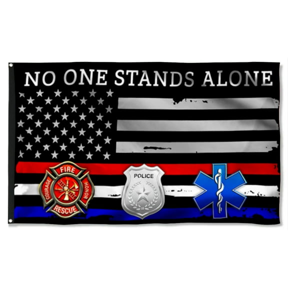 Cayyon Firefighter EMT Police Flag No One Stands Alone First Responder Grommet Flag 3x5Feet Banner with 2 Brass Grommets