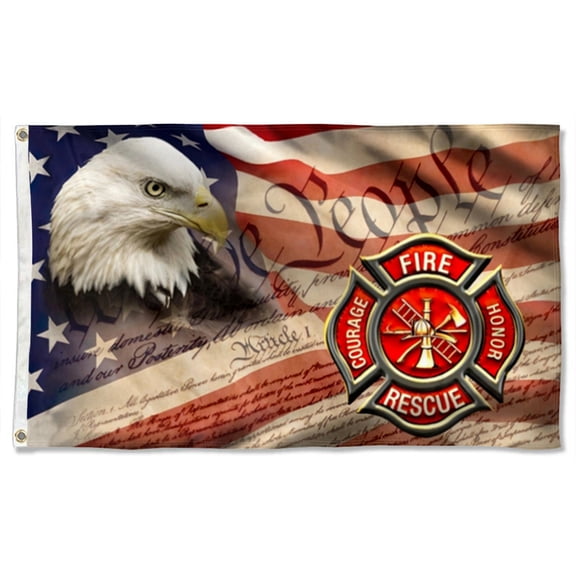 Cayyon Firefighter Flag American Eagle Firefighter Grommet Flag 3x5Feet Banner with 2 Brass Grommets
