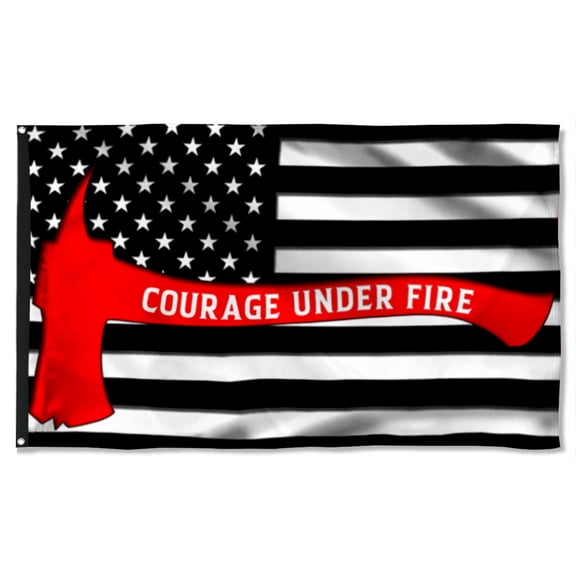 Cayyon Firefighter Flag Courage Under Fire Firefighter American Grommet Flag 3x5Feet Banner with 2 Brass Grommets