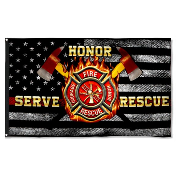 Cayyon Firefighter Flag Honor Serve Rescue Grommet Flag 3x5Feet Banner with 2 Brass Grommets