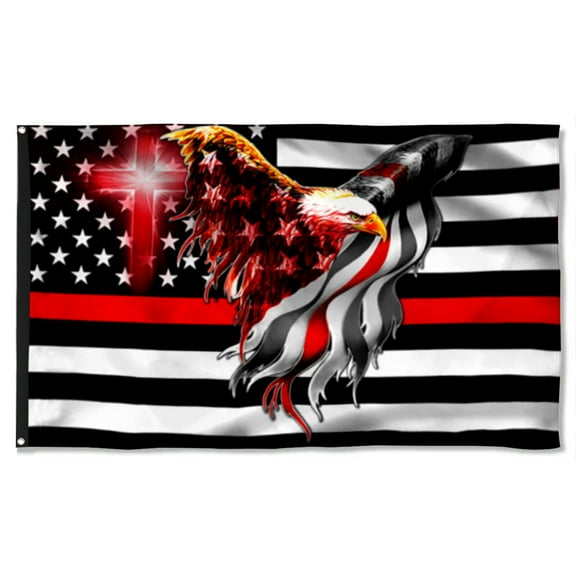 Cayyon Firefighter Flag The Thin Red Line American Eagle Flag 3x5Feet Banner with 2 Brass Grommets