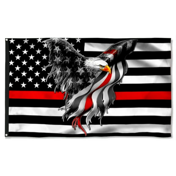 Cayyon Firefighter Flag The Thin Red Line American Eagle Grommet Flag 3x5Feet Banner with 2 Brass Grommets