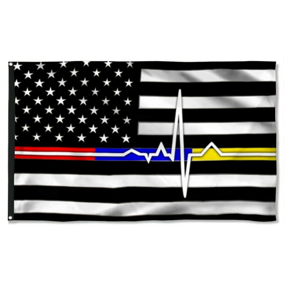 Cayyon First Responder Thin Red Blue Gold Line Grommet Flag Police Fire and Dispatch Flag 3x5Feet Banner with 2 Brass Grommets
