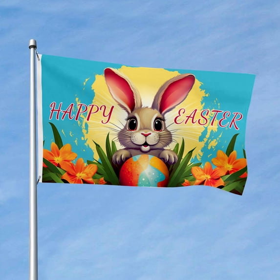Cayyon Happy Easter Rabbit Flag Banner 3x5 feet with 2 Brass Grommets