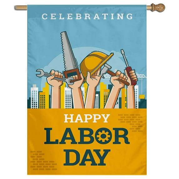 Cayyon Happy Labor Day House Flag Banner 28x40inch -780724B 28x40 Double Sided, for Outside Vertical Holiday Yard Décor