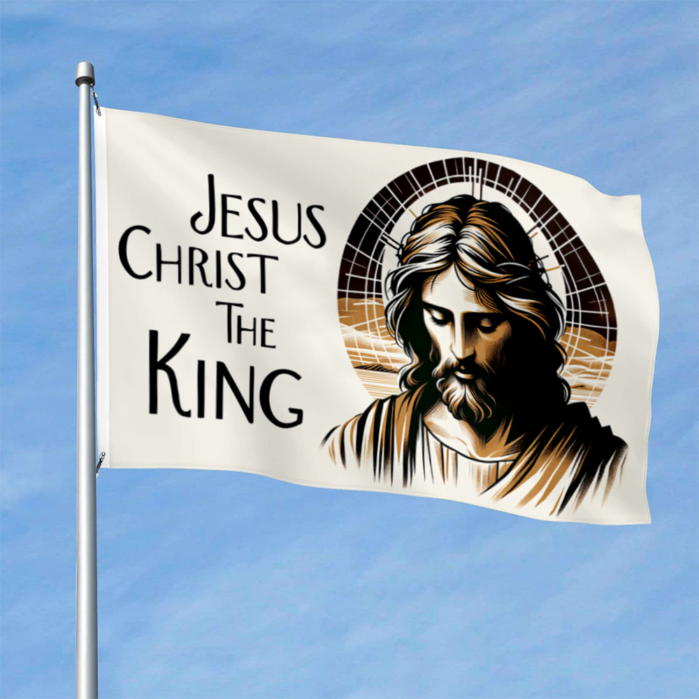 Cayyon Jesus Christ The King Flag Banner With 2 Brass Grommets Cayyon Jesus Christ The King Flag Banner With 2 Brass Grommets