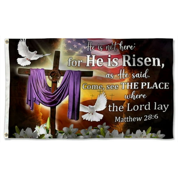 Cayyon Jesus Flag 3x5Feet Easter Jesus Grommet Flag He Is Not Here For He Is Risen Flag Banner with 2 Brass Grommets
