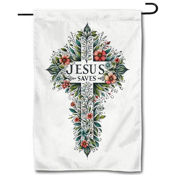 Cayyon Jesus Flags 12 x 18 Double Sided, (Jesus Saves Garden Flag) Jesus Flag Banner for Outside Vertical Holiday Yard Dcor