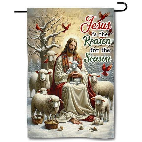 Cayyon Jesus Flags 12 x 18 Double Sided, (Jesus in the Reason for the Reason Garden) Jesus Flag Banner for Outside Vertical Holiday Yard Dcor