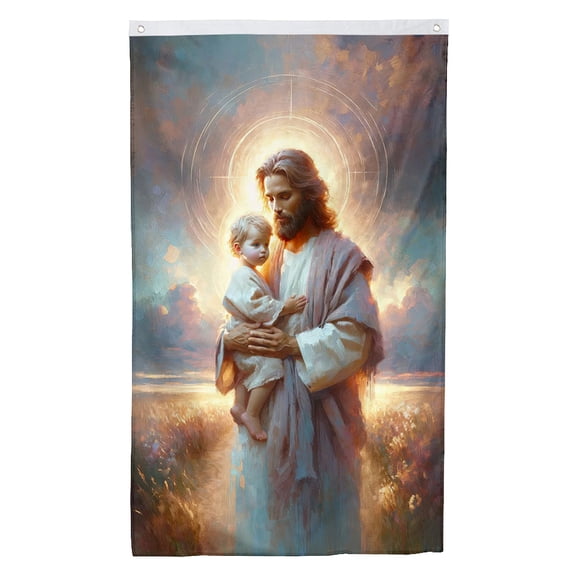 Cayyon Jesus Flags 3x5 (Jesus Baby Flag Banner) Jesus Flag Banner with 2 Brass Grommets for Outside Vertical Holiday Yard Dcor