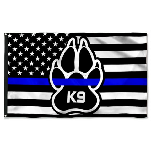 Cayyon K9 Paw Thin Blue Line Grommet Flag Police Officer Law Enforcement Flag 3x5Feet Banner with 2 Brass Grommets