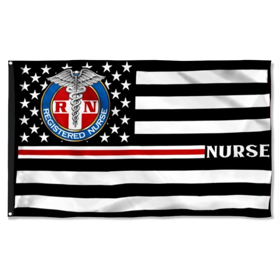 Cayyon Nurse Flag Thin Red Line Nurse Grommet Flag 3x5Feet Banner with 2 Brass Grommets