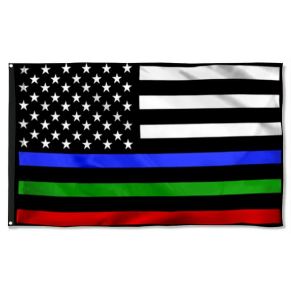 Cayyon Police Military and Fire Thin Line USA Blue Green Red Line Grommet Flag 3x5Feet Banner with 2 Brass Grommets QNN569