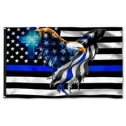 Cayyon The Thin Blue Line Police Law Enforcement American Eagle Flag 3x5Feet Banner with 2 Brass Grommets