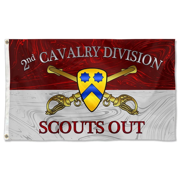 Cayyon United States 2nd Cavalry Division Scouts Out Flag 3x5Feet Military Banner with 2 Brass Grommets