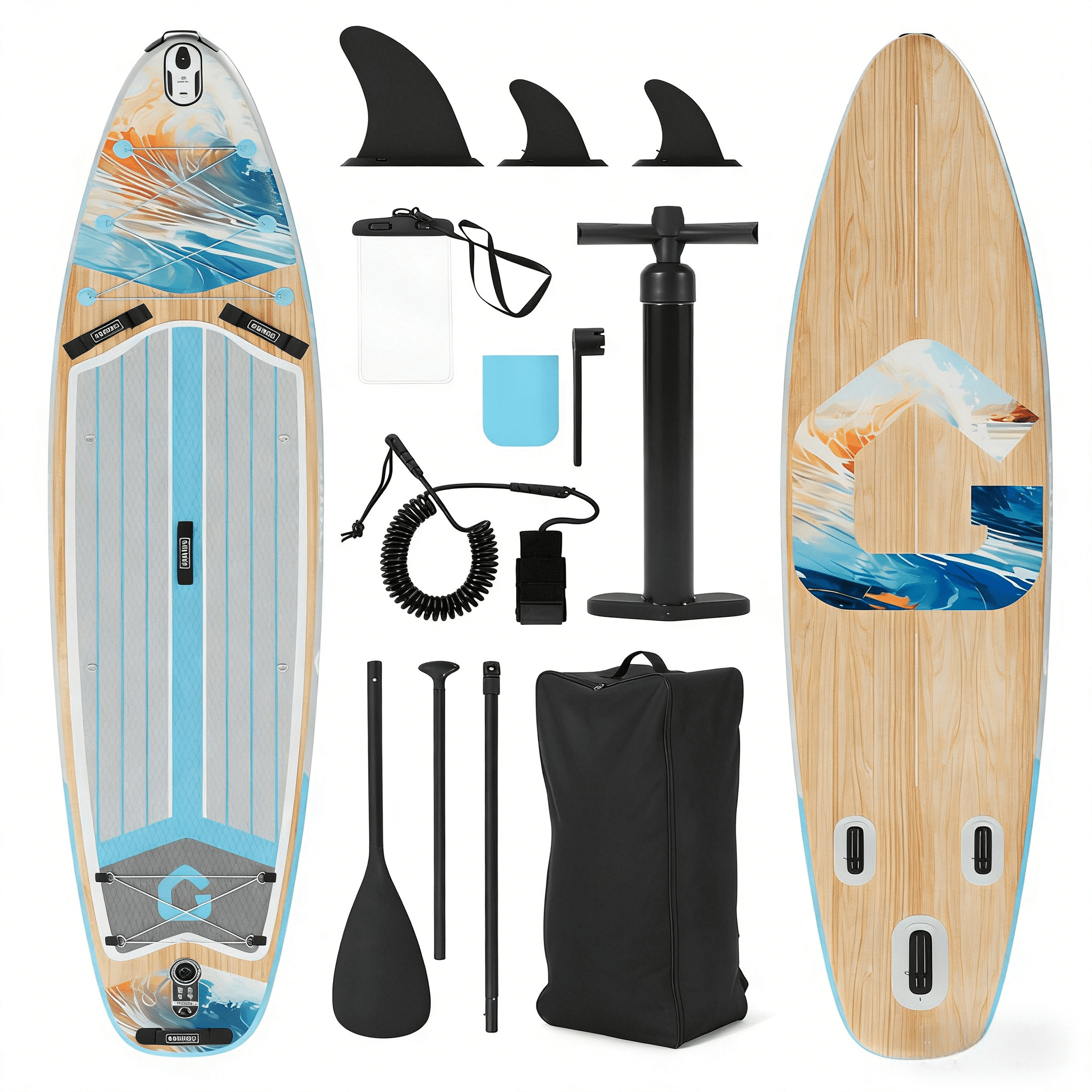 CazToi 10'6" Inflatable PVC Stand Up Paddle Board Set Extra Wide 32" Stable SUP with Non-Slip EVA Deck, All in One Kit for Youth & Adults