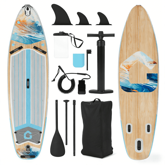 CazToi 10'6" Inflatable PVC Stand Up Paddle Board Set Extra Wide 32" Stable SUP with Non-Slip EVA Deck, All in One Kit for Youth & Adults