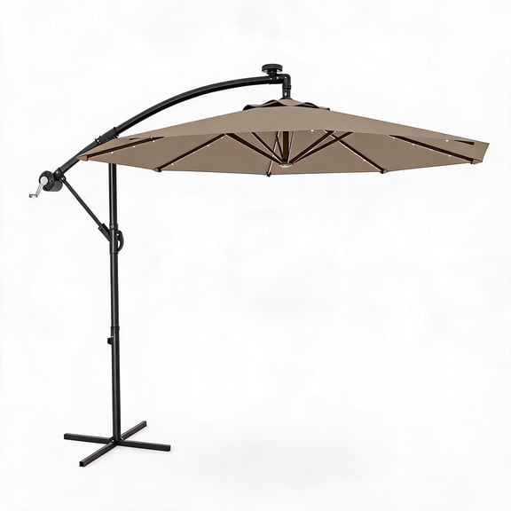 CazToi 10FT Patio Umbrella with Light, Outdoor Cantilever Offset Hanging Umbrella, Large Sun Shade