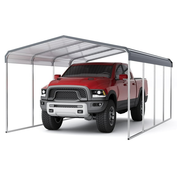 CazToi 12X20 FT Carport, Outdoor Heavy Duty Carport Canopy with Galvanized Steel Roof, Metal Carport Extra Large Garage Boats and Tractors Car Storage Shelter