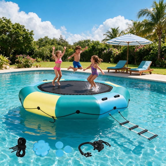 CazToi 0.6mm PVC Water Trampoline 10x10ft Inflatable Floating Jump Platform for Outdoor Water Fun