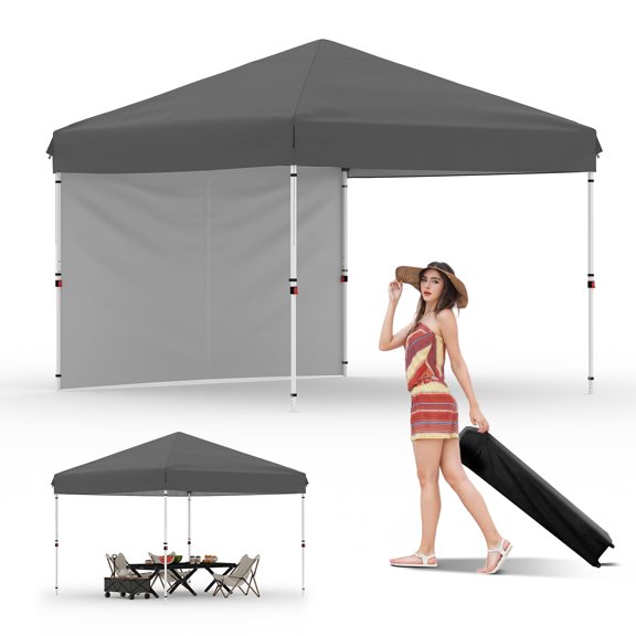 CazToi 10x10ft Instant Pop Up Canopy with Side Wall Outdoor Portable Shelter