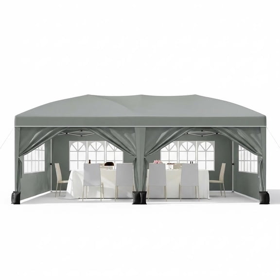 CazToi 10x20FT Heavy Duty Pop Up Canopy Tent Waterproof Wind-Resistant 6 Sidewalls 3 Height Adjustments Includes Storage Bag